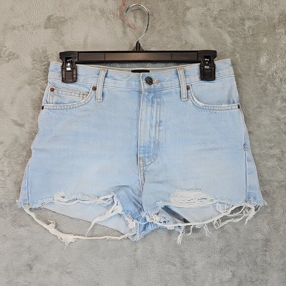 BDG Urban Outfitters Girlfriend High Rise Shorts Womens 24 Light Blue Distressed - Picture 1 of 8